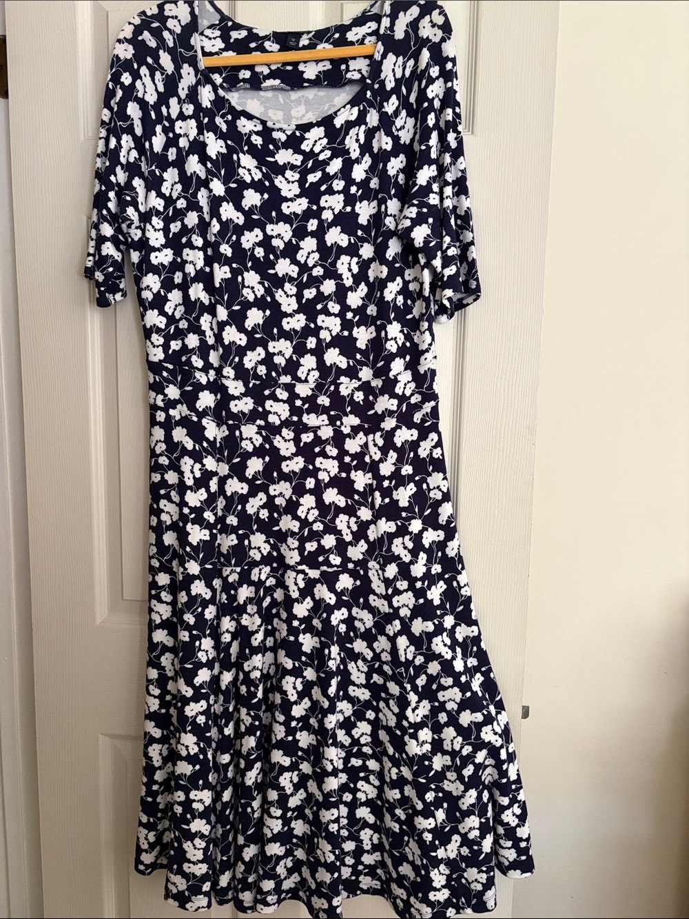 Lands' End Navy and White Floral Midi Dress